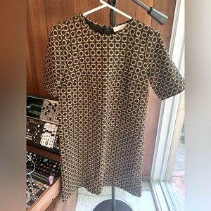 LOFT quilted geometric yellow black shift dress NWT